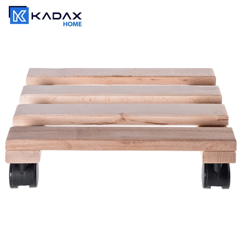 Supporto per vaso da fiori KADAX, fioriera in legno su ruote, piattaforma quadrata 30 cm