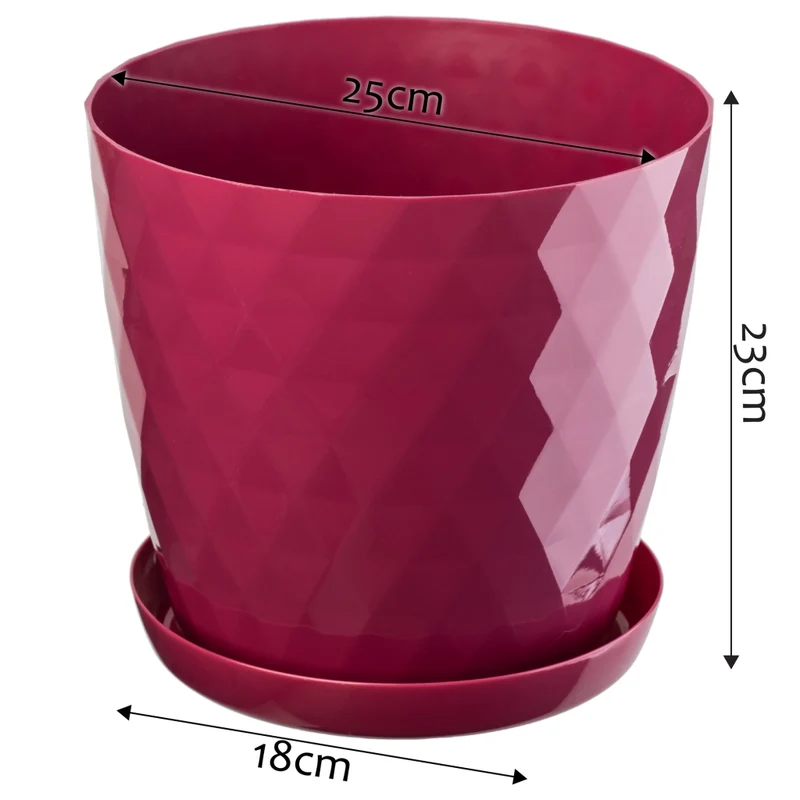 Vaso da fiori KADAX, fioriera, coperchio, 25 cm, supporto per fiori, plastica rosa, 3 pezzi.