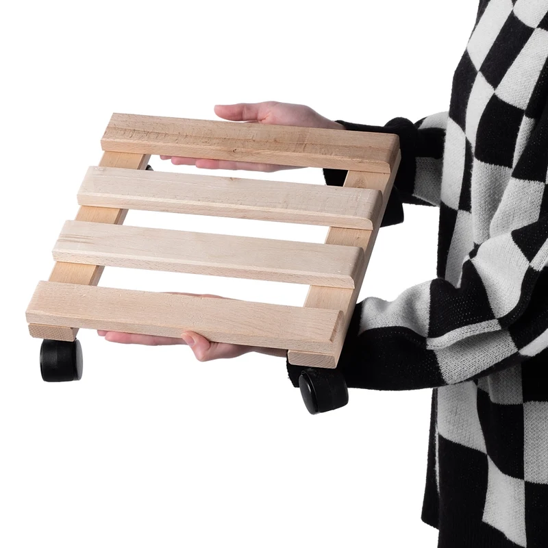 Supporto per vaso da fiori KADAX, fioriera in legno su ruote, piattaforma quadrata 30 cm