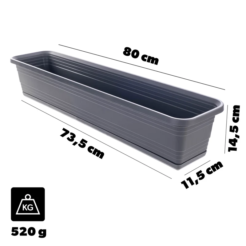 Vaso da fiori per balcone KADAX, 80 cm + sottovaso color antracite