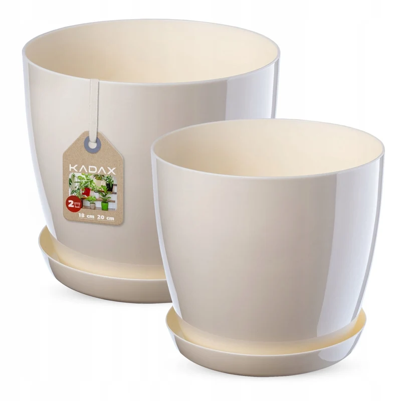 Vaso da fiori KADAX, fioriera, coperchio, 18+20 cm, supporto per fiori, plastica color crema