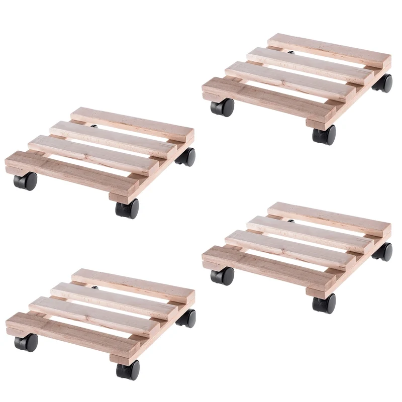 Supporto per vaso da fiori KADAX, fioriera in legno su ruote, piattaforma quadrata 30 cm