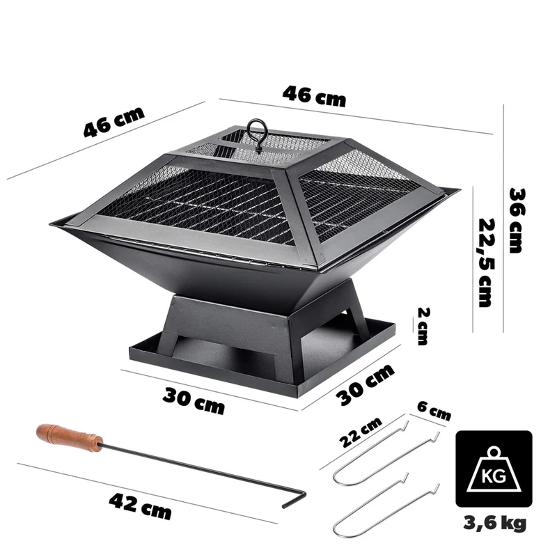 Barbecue a carbone da giardino KADAX, braciere, griglia con coperchio, 46 cm