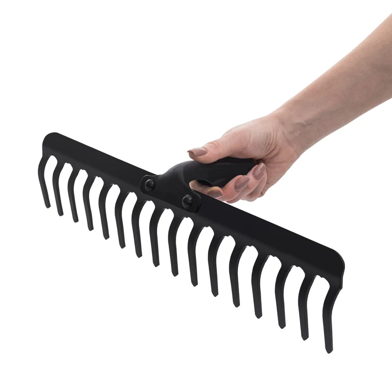 Rastrello in metallo KADAX per foglie d'erba, senza manico, senza telaio, 16 denti, solido