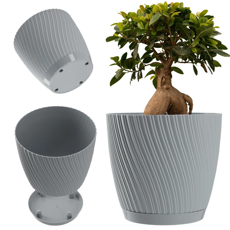 Vaso da fiori KADAX con supporto, coperchio, ciotola rotonda, 17 cm, grigio