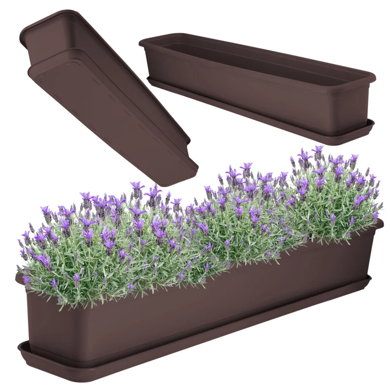 Vaso da fiori rettangolare KADAX per balcone, 80 cm con supporto in plastica.