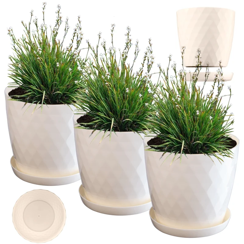 Vaso da fiori KADAX, coprivaso, 18 cm, supporto per fiori, plastica color crema, 3 pezzi.