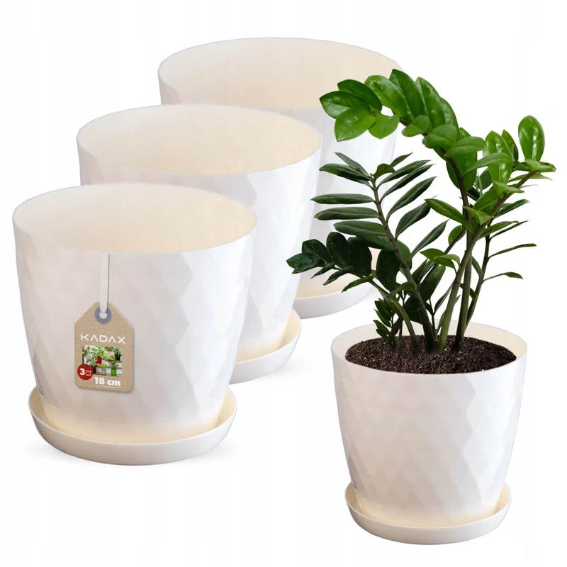 Vaso da fiori KADAX, coprivaso, 18 cm, supporto per fiori, plastica color crema, 3 pezzi.