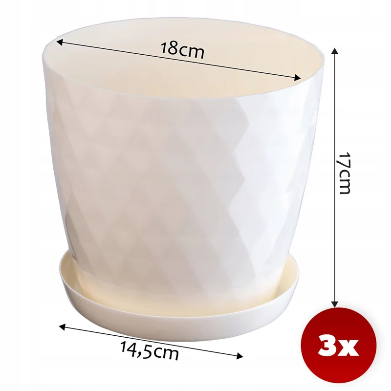 Vaso da fiori KADAX, coprivaso, 18 cm, supporto per fiori, plastica color crema, 3 pezzi.