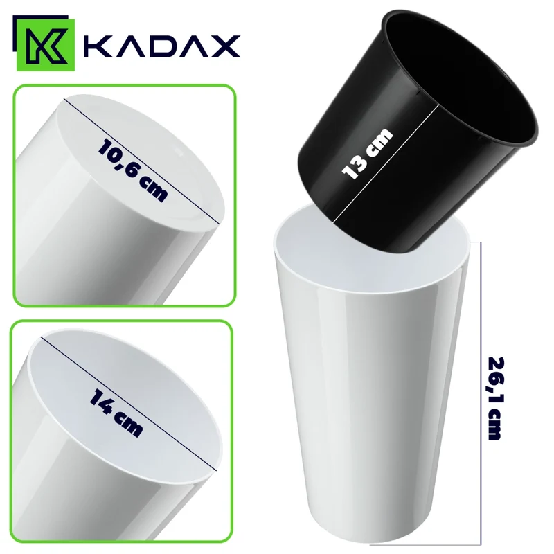 Vaso da fiori KADAX 26 cm con coperchio e inserto, in plastica bianca.