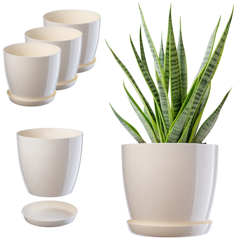 Vaso da fiori KADAX, coprivaso, 18 cm, supporto per fiori, plastica color crema, 3 pezzi.
