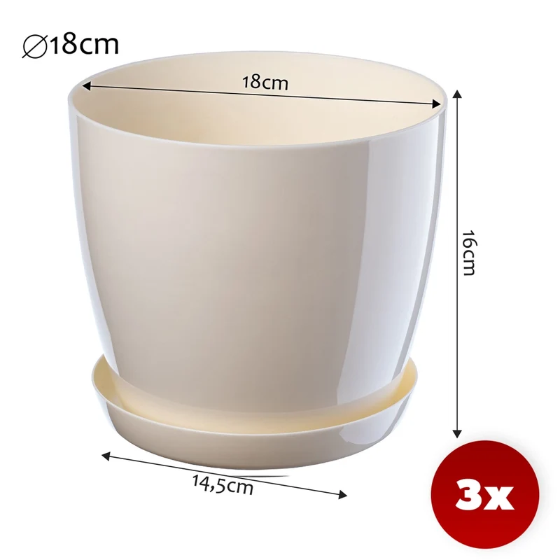 Vaso da fiori KADAX, coprivaso, 18 cm, supporto per fiori, plastica color crema, 3 pezzi.