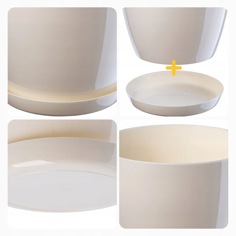Vaso da fiori KADAX, coprivaso, 18 cm, supporto per fiori, plastica color crema, 3 pezzi.