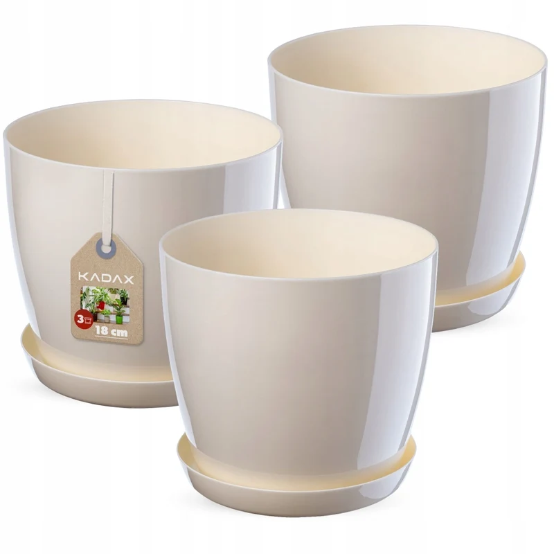 Vaso da fiori KADAX, coprivaso, 18 cm, supporto per fiori, plastica color crema, 3 pezzi.