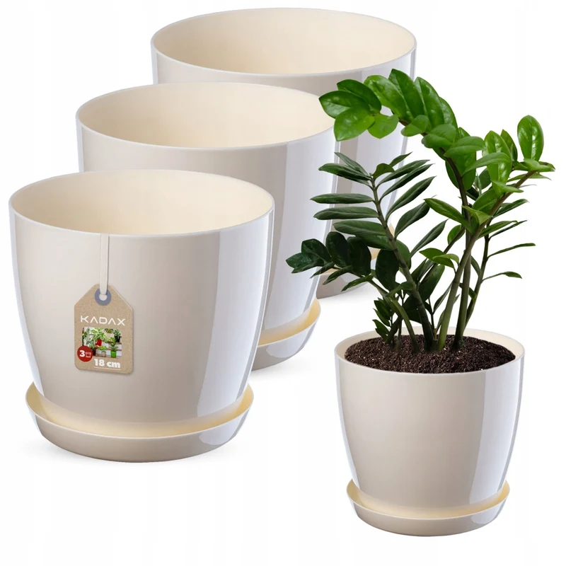Vaso da fiori KADAX, coprivaso, 18 cm, supporto per fiori, plastica color crema, 3 pezzi.