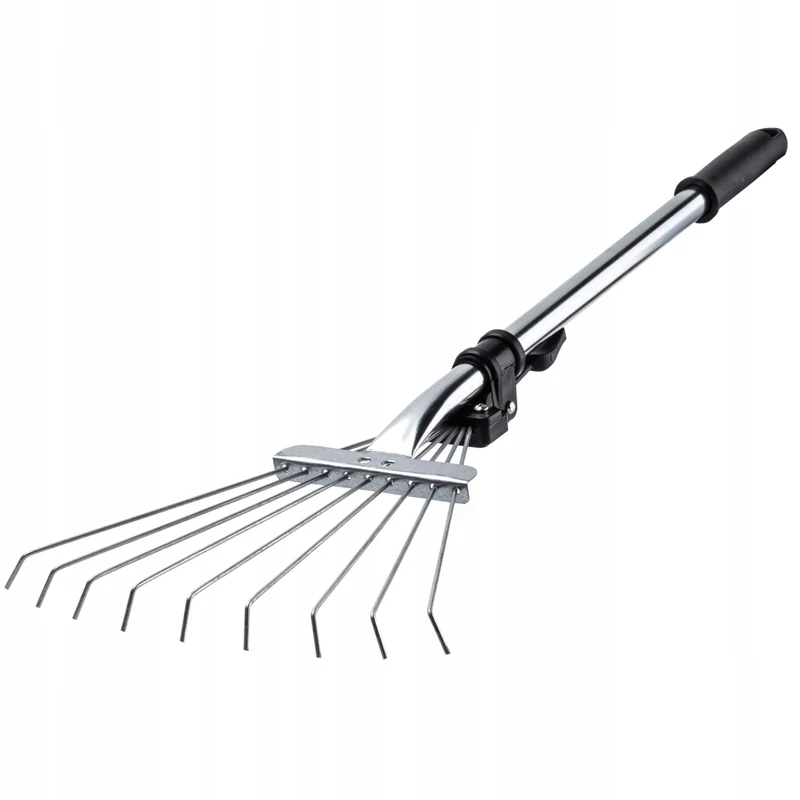 Rastrello in metallo KADAX per foglie ed erba, piccolo rastrello da giardino da 65 cm con 9 denti regolabili