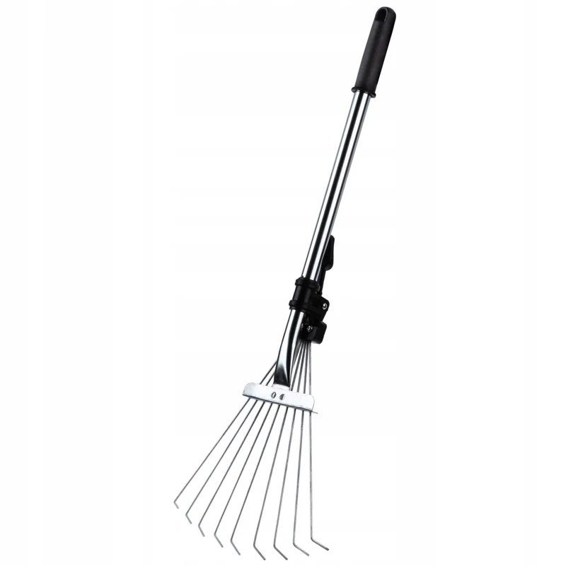 Rastrello in metallo KADAX per foglie ed erba, piccolo rastrello da giardino da 65 cm con 9 denti regolabili