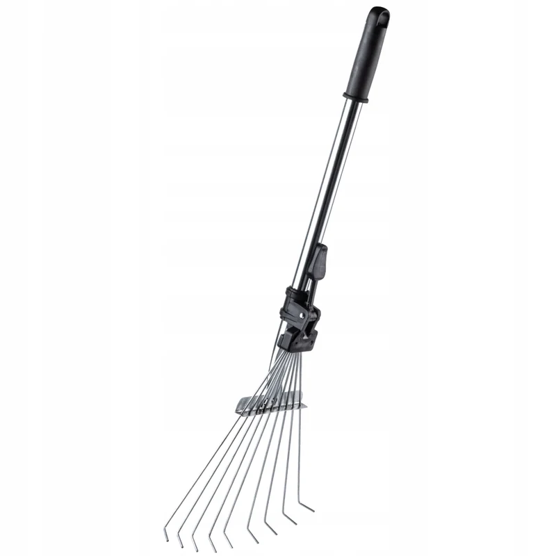 Rastrello in metallo KADAX per foglie ed erba, piccolo rastrello da giardino da 65 cm con 9 denti regolabili