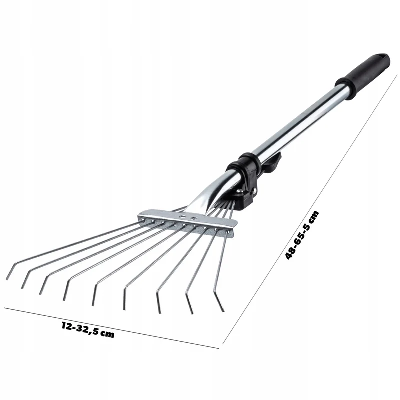 Rastrello in metallo KADAX per foglie ed erba, piccolo rastrello da giardino da 65 cm con 9 denti regolabili
