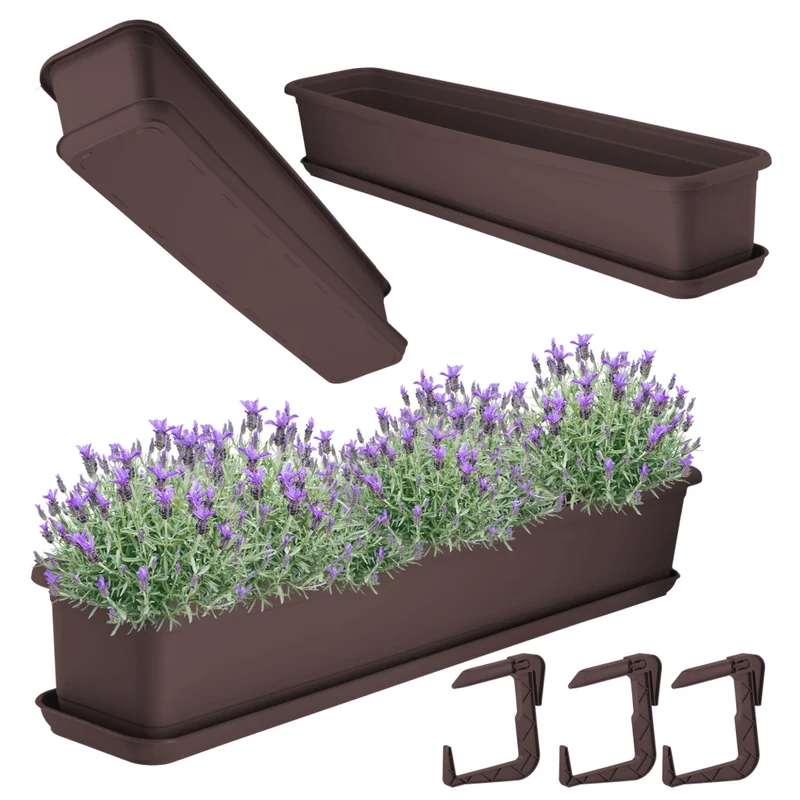 Vaso da fiori rettangolare KADAX per balcone, 80 cm, con supporto e manici.