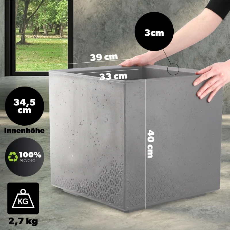 Vaso da giardino KADAX, 40 cm, con supporto su ruote, effetto cemento, ideale per terrazza.