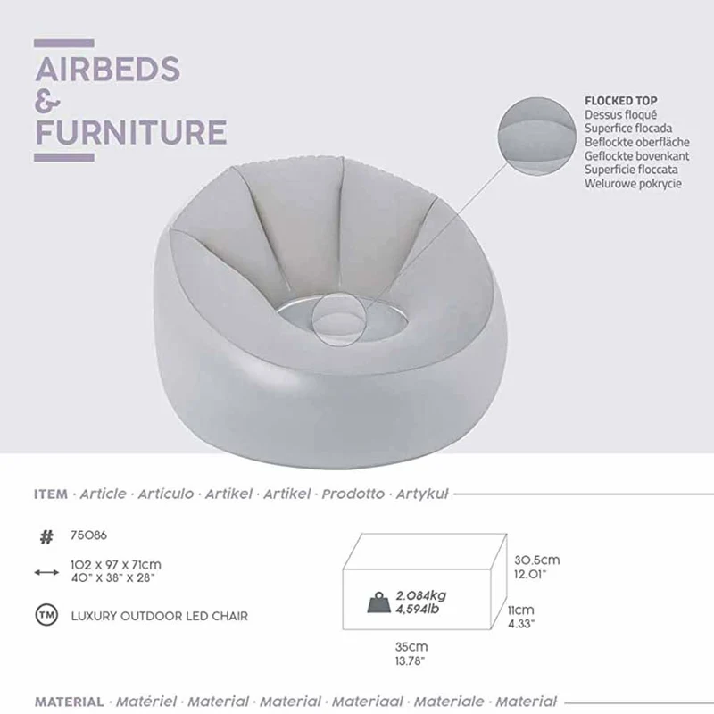 Poltrona Pouf Gonfiabile Esterno Giardino con Luce LED RGB Cambio Colore Bestway