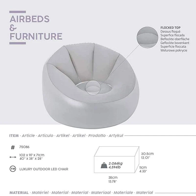 Poltrona Pouf Gonfiabile Esterno Giardino con Luce LED RGB Cambio Colore Bestway