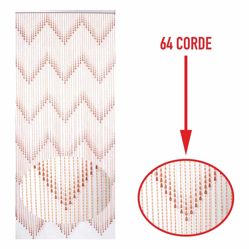 Tenda Moschiera Porta Finestra 120x230 64 Corde Fili Perline Decorazione Zig Zag