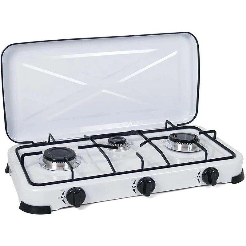 Fornello Cucina a Gas per Esterno con 3 Fuochi con Regolatori di Potenza Bianco