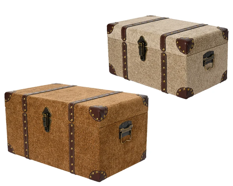 Baule Stoffa Finiture Pelle Marrone M