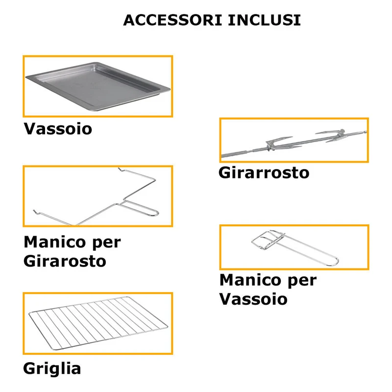 Forno Fornetto Elettrico Ventilato 30 litri 1600 W Luce Interna Timer Girarrosto