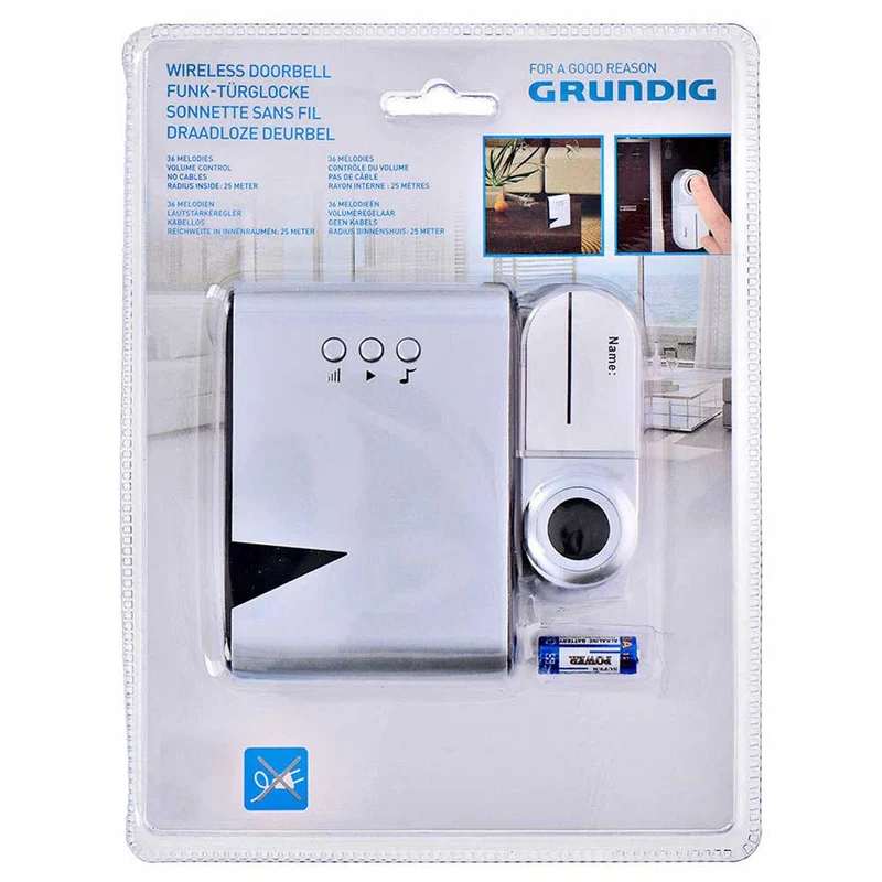 Campanello Porta Casa Wireless Senza Fili Grundig Ricevitore con 36 Melodie
