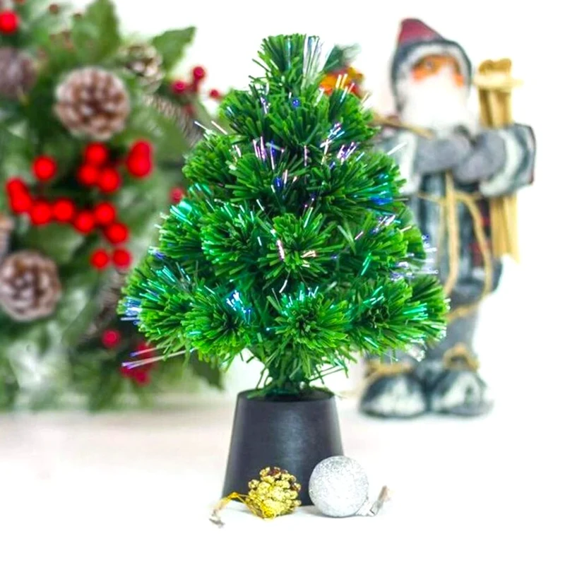 Albero di natale a fibre ottiche con base in plastica uso interno h45 cm illuminazione a batteria