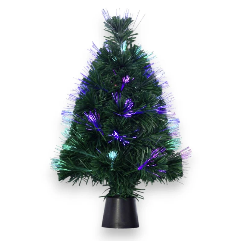 Albero di natale a fibre ottiche con base in plastica uso interno h45 cm illuminazione a batteria