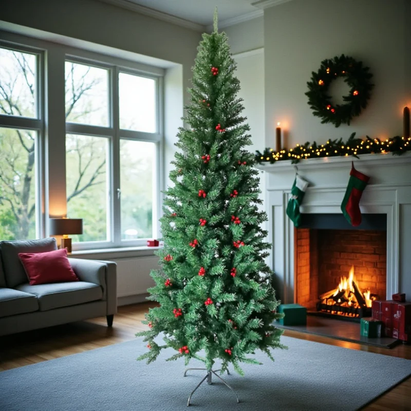 Albero di natale verde con rami in pvc e base in metallo Berna
