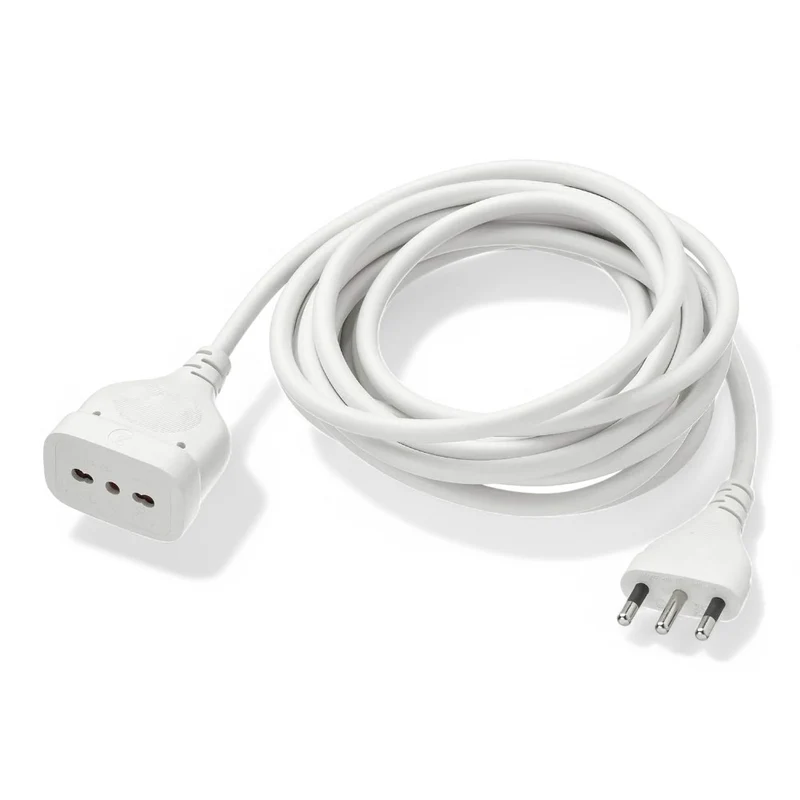 Prolunga elettrica lineare bipasso bianca con spina 16A e presa bipasso 10-16A cavo tripolare mmq 1 resistente