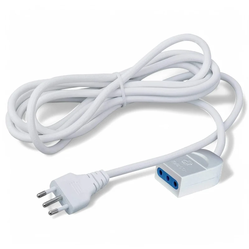 Prolunga elettrica lineare bipasso bianca con spina 16A e presa bipasso 10-16A cavo tripolare mmq 1 resistente