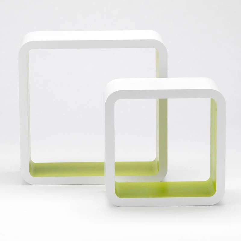 Set 2 Mensola in Legno Stile Desing Moderno Bianco Verde