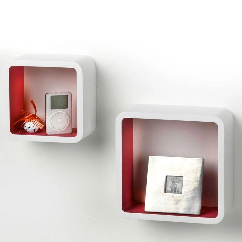 Set 2 Mensola in Legno Stile Desing Moderno Bianco Fucsia