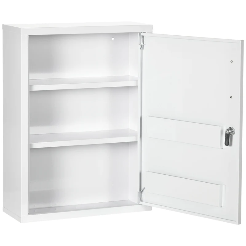 Armadietto Medicinali a Parete 40x15x53,5 cm con 2 Chiavi in Acciaio Bianco