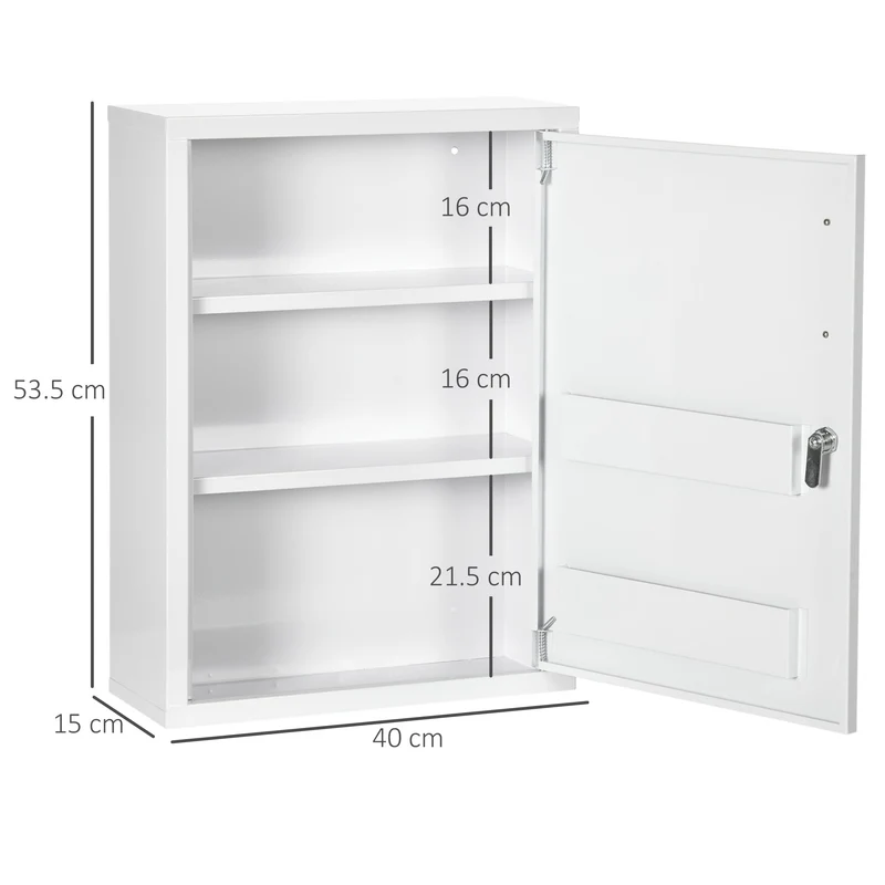 Armadietto Medicinali a Parete 40x15x53,5 cm con 2 Chiavi in Acciaio Bianco