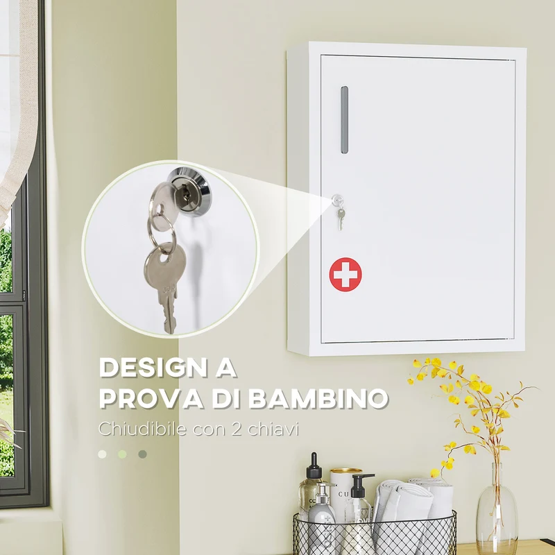 Armadietto Medicinali a Parete 40x15x53,5 cm con 2 Chiavi in Acciaio Bianco