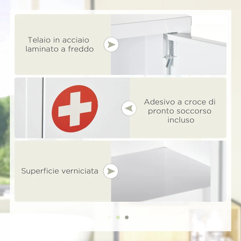Armadietto Medicinali a Parete 40x15x53,5 cm con 2 Chiavi in Acciaio Bianco