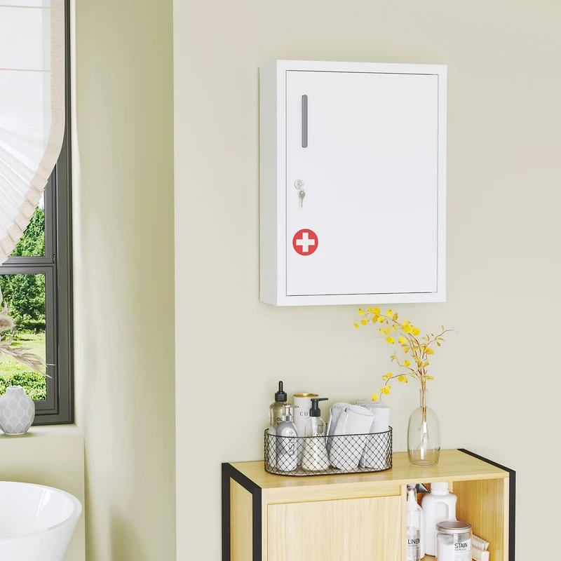 Armadietto Medicinali a Parete 40x15x53,5 cm con 2 Chiavi in Acciaio Bianco