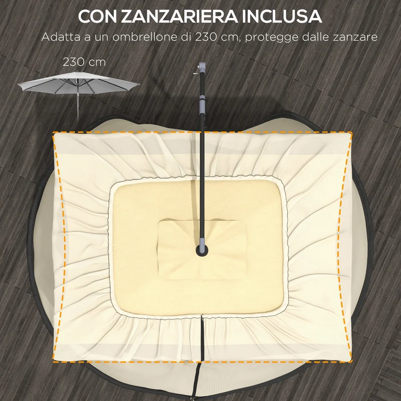 Zanzariera per Ombrellone 3x2,3 m Regolabile a Rete Fitta con Apertura a Cerniera Beige