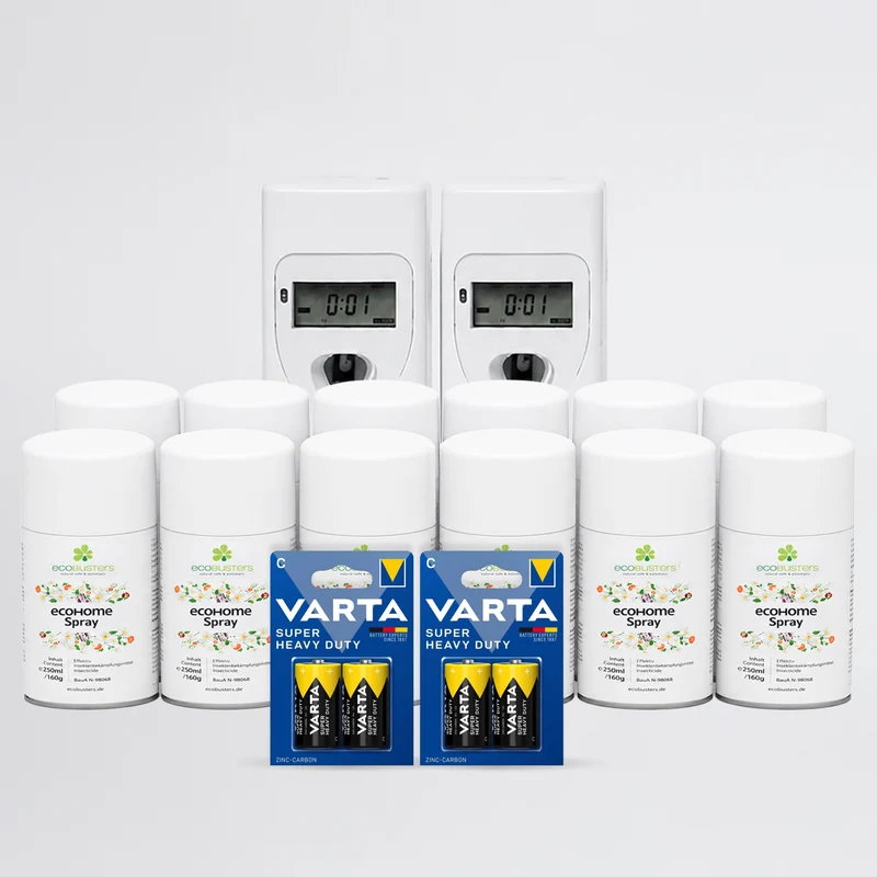 Ultra Maxi-Set: 2x Sprühautomat + 12x 250ml EcoHome Spray + 2x Batterien