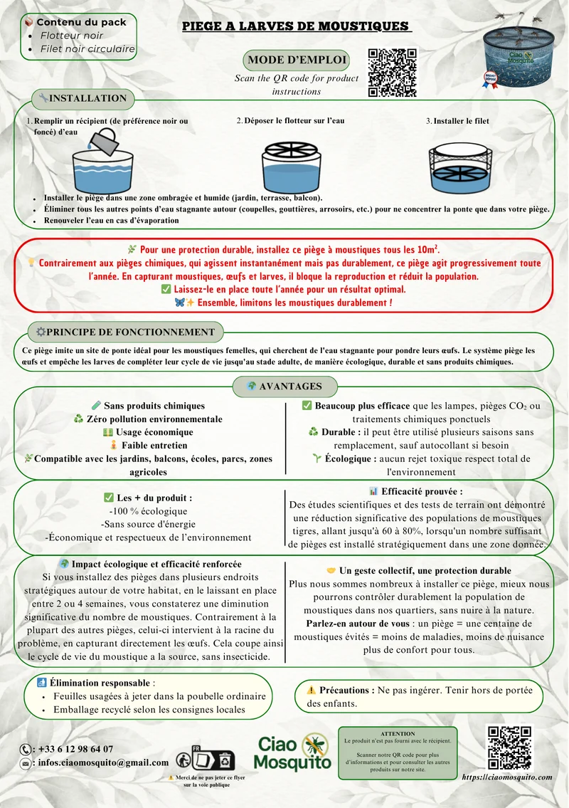 Piège à Larves de Moustiques Anti-Moustique Naturel Ciao Mosquito®