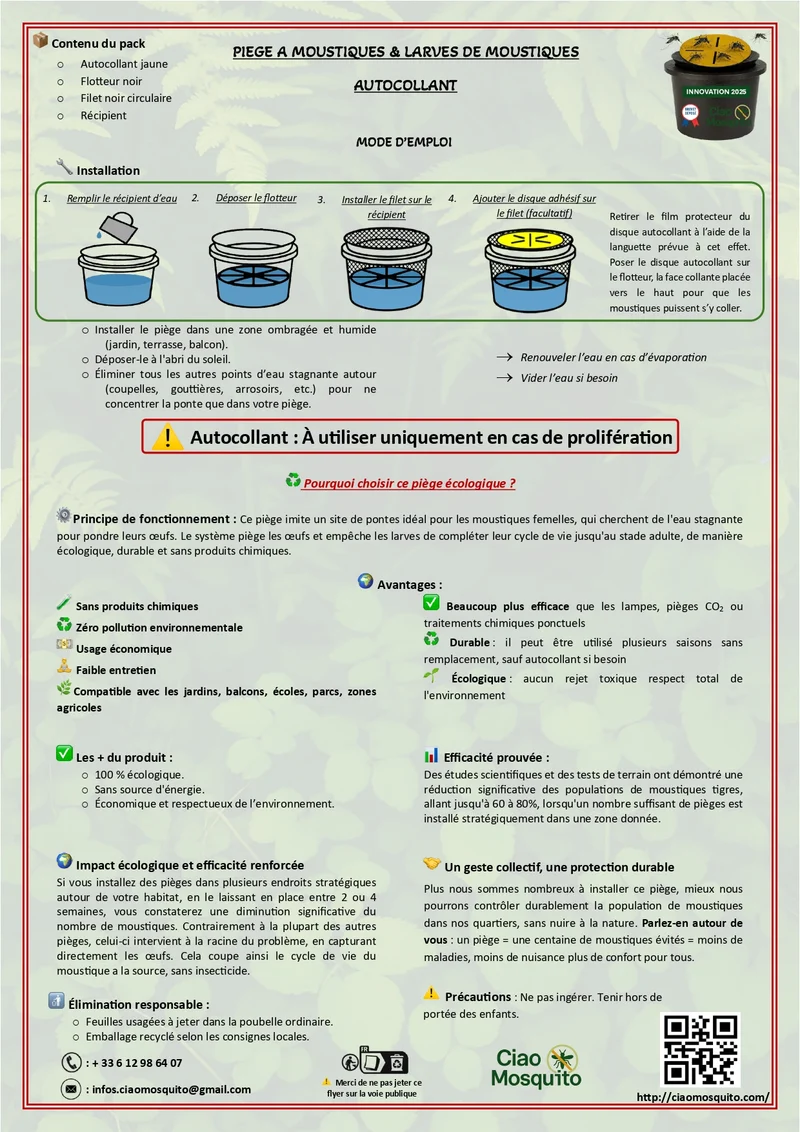 Piège Moustique avec Récipient Haute Efficacité NOUVEAU 2025 – Ciao Mosquito®