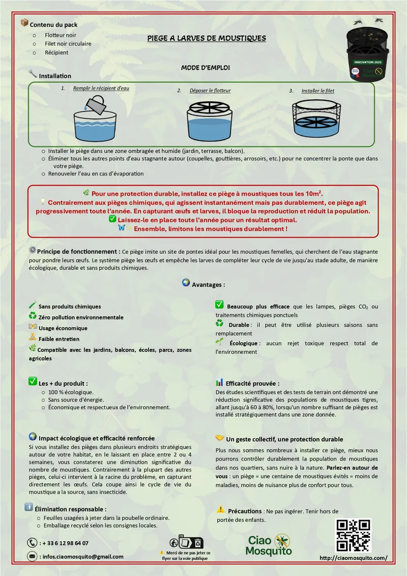 Piège larves moustique tigre breveté Ciao Mosquito®