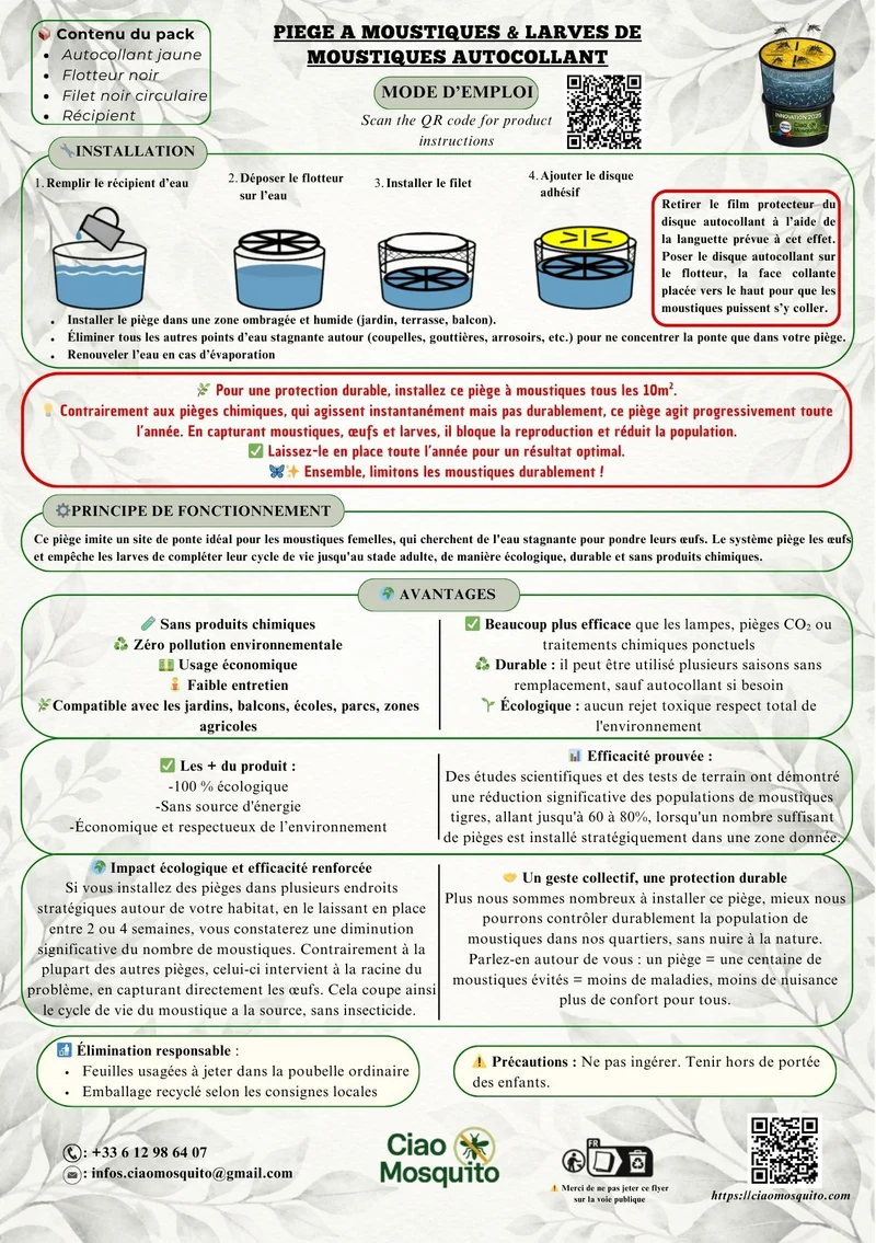 Piège moustique tigre écologique & larves Pack complet Ciao Mosquito®